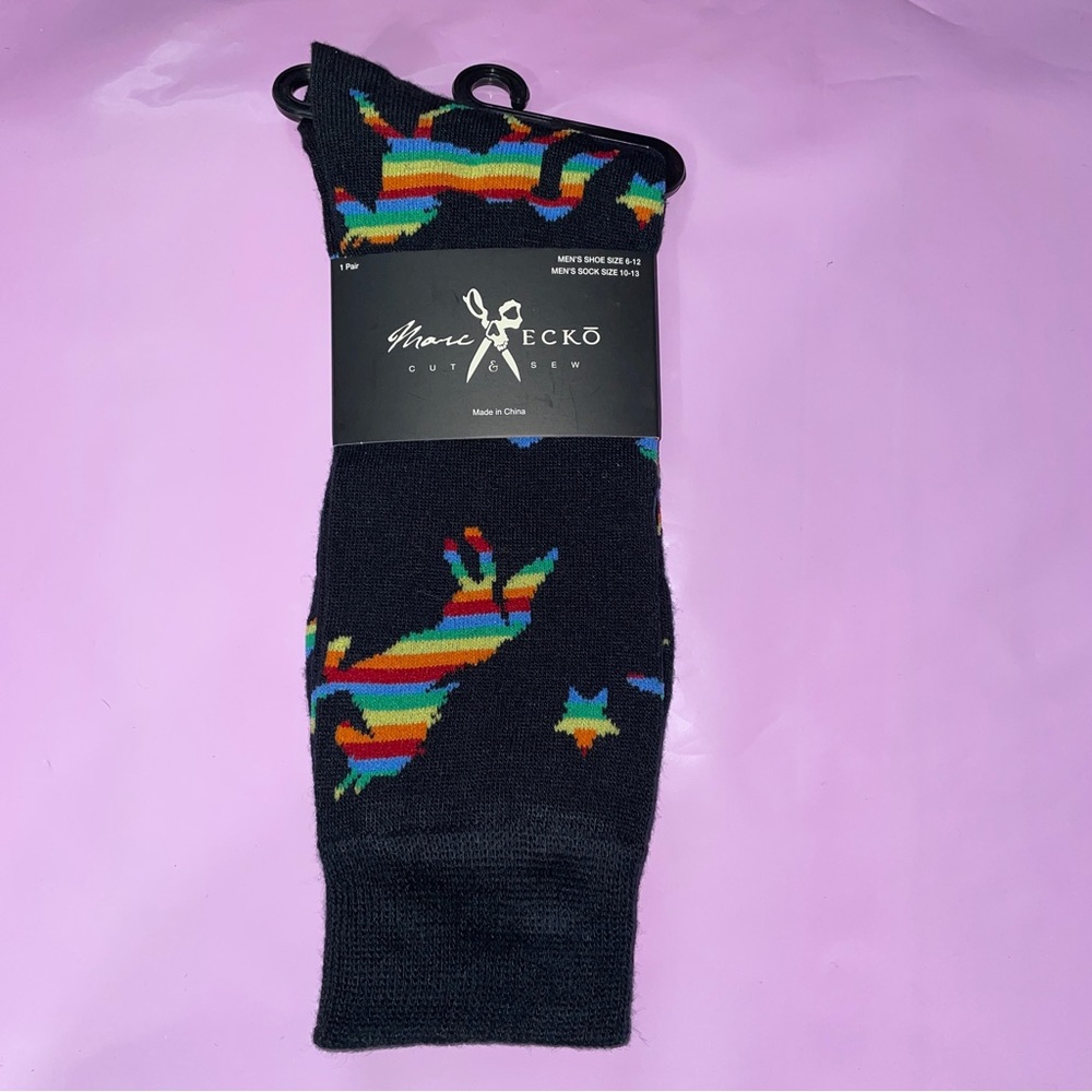 MARC ECKO PRIDE RAINBOW UNICORN NOVELTY BLACK CREW SOCKS NEW